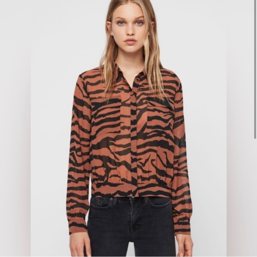All Saints Zephyr Tiger Print Top; XS
